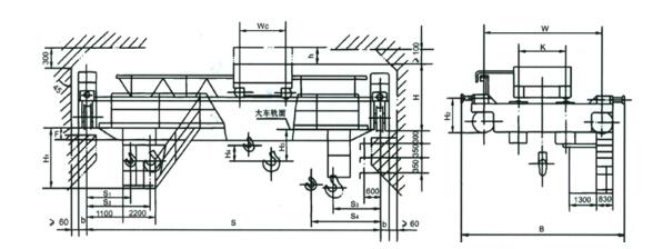 32/5噸、50/10噸雙梁吊鉤橋式起重機結(jié)構(gòu)圖